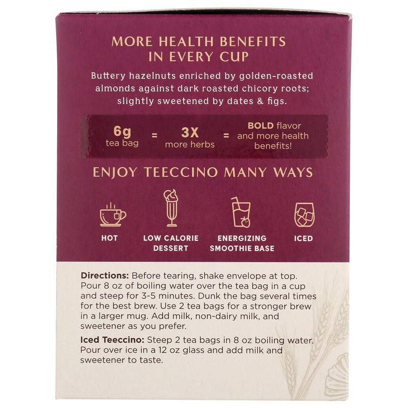Teeccino Hazelnut Roasted Herbal Tea - Caffeine Free, Prebiotic, 3x
