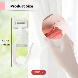 Pack of 50 Curtain Hooks, Curtain Hooks for Hanging, Running Channel, 5.8 - 7 mm, Curtain Hooks Made of Plastic, White Curtains Gliders for Caravans, Motorhomes