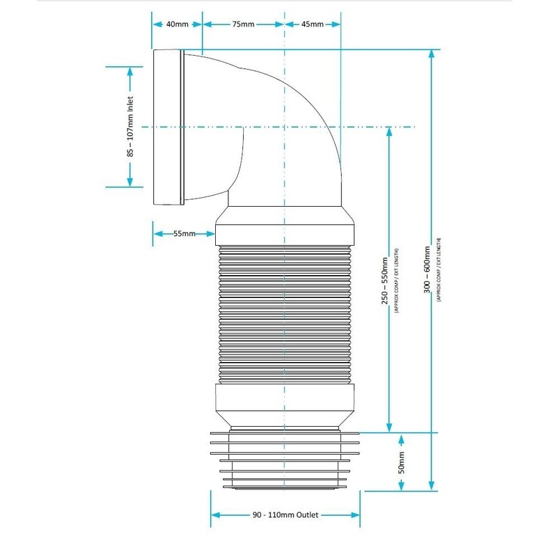 Viva 90° Angle Slinky-FIT Flexible WC Pan Connector 300Mm -