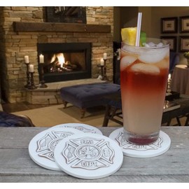 Fire Department Drink Coasters by McCarter Coasters, Absorbent, Hot or Cold Beverages 4.38" Off-White (4pc)