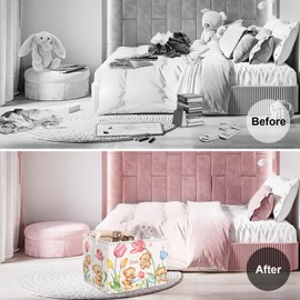 Clastyle Large Pink Tulip Bear Baby Gift Basket Rectangle Butterfly Flower Shelf Basket Nursery Girl Bedroom Toy Book Clothes Towel Storage Basket