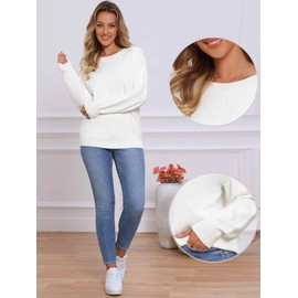 Allegra K Sweaters for Women's Long Sleeve Lightweight Crewneck Soft Basic Knit Top 2025 Fall Pullover Tops White XL