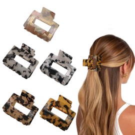 5 Pack Medium 2 Inch Claw Clips for Women, Double Teeth Square Hair Clips, Strong Hold Rectangle Barrettes for Thick Hair (B)