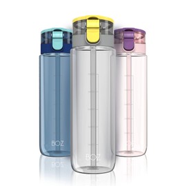 BOZ Leak-proof drinking bottle, 600 ml, leak-proof school water bottle, water bottle with straw, children's water bottle, suitable as a sports water bottle, black