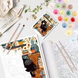 Qiukoo Paint by Numbers Adult Cat, Paint by Numbers, DIY Cat with Brushes and Acrylic Paints, Hand Painted Oil Painting Canvas for Home Decor (40 x 50 cm)