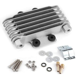 HERCHR Engine Oil Cooler Kit, Aluminum Alloy 6 Row Universal Motorcycle Cooling Radiator Replacement for 125-250CC ATV Dirt Bike Motorcycle Oil Cooler Radiator System with Installation Screws Bolts