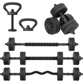 Altera ALT-N Set de Pesas y Mancuernas Cemento 5 en 1 Ajustables con Varilla de Conexión y Discos de Pesas Ejercicio en Casa Gimnasio