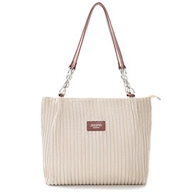 Bolsa Bandolera de Pana para Mujer - Bolsa de Hombro Práctica Bolso de Mano Reutilizable Tote Bag Hobos Amplias con Anillo de Cadena Correa de Piel para Viajes de Trabajo Escolar, Compras, Oficina