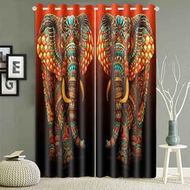 EOTDMS Mandala Elephant Printing Curtain African Wildlife Indian Animal 42"x 84" 2 Panels Blackout Drapes for Living Patio Door Bedroom Thermal Insulated Darkening Grommet Window Curtains CLRLEO2