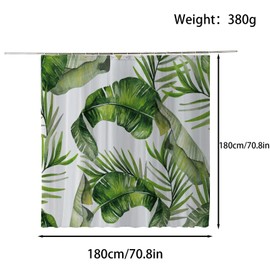 FAIRYGATE Green Shower Curtain Fabric Printed Waterproof Shower Curtains 180 * 180cm Painted Plantain Bamboo Leaf Waterproof and Mildewproof White Polyester Fabric Bathroom Curtain B8015