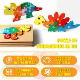 lankatt Montessori Jigsaw Toys - Set de 4, Montessori Jigsaw Puzzle Kids Toys, Puzzles de Dinosaurios con Números, Puzzles Educativos, Puzzles de Regalo para Niños y Niñas