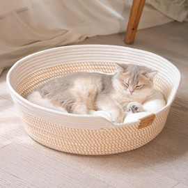 CHEERHOME PETS Cat Bed Basket with Cushion, Cute Pet Bed for Indoor Cats Couch, Kitten Bed for Medium and Large Cat, All Season Universal