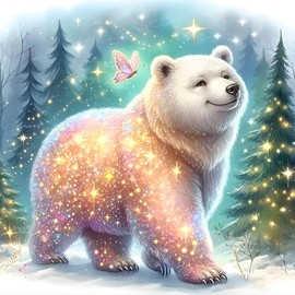 GDYEEH DIY 5D Polar Bear Diamond Art Kits, Fantasy Round Full Drill Sparkling Butterfly Diamond Painting Picture, Forest Diamond Painting Art Kits Craft for Adults Beginners, Home Wall Decor 12x12inch