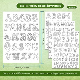 BENECREAT 4 Sheets 156 Pieces Funny Alphabet Water Soluble Sewing Stabilizers for the Hand, 6 Styles A ~ Z Letters Tear-Off Water Soluble Embroidery Patterns for Shirts Coats Bags Towels