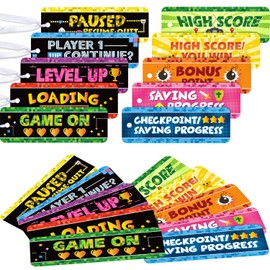 50 Video Game Bookmarks for Gamer Birthday Party, Pixelated Bookmarks for Pixelated Treat Bag Video Game Party Decoration Miner Crafting Paper Tag Card Classroom Awards Teacher