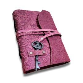 Finun-Lthr Vintage Key 7x5 Inch Leather Journal Sketchbook Notebook Guestbook Travel Journal for Women and Men (Pink, 7x5 Inch)