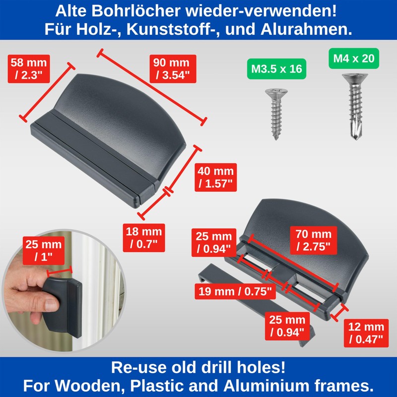 Door Pull Handle in Grey RAL 7016, ASA Plastic, for