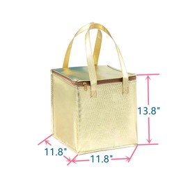 11.8×11.8×13.8" Reusable Insulated Zipper Aluminum Foil Tote Bag Suit for Picnic Cake FruitDrink Refrigeration Also for Delivery of Takeaway Thermal Pizza Insulated Delivery (Laser Gold)