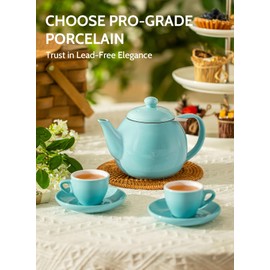 Sweese Teapot, Porcelain Tea Pot with Stainless Steel Infuser, Blooming & Loose Leaf Teapot - 27ounce, Turquoise