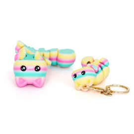 3D Printed Cat Fidget, 3-D Articulated Big Kitty Cute Small Flexible Animals Keychain, Desk Decor Unique Gift Office Collectible, Pink Blue Yellow