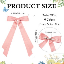 CRASPIRE 4 Color Big Bow Hair Clips Bowknot Hair Barrette Claws French Platinum Plated Alloy Alligator Hairpin Hair Clips Accessory with Long Ribbon Silky Satin for Women Wedding Decoration