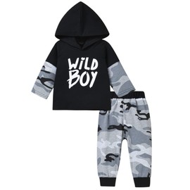 fioukiay Baby Boys Fall Outfit Clothes Little Kids Camo Hoodie Pants Set Baby Boys Winter Camouflage Clothing (Black 01, 0-6 Months)