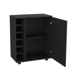 Cisco Black Bar Cart 6 Shelves With Wheels Modern Kitchen Island Furniturecolor: as Pic Color