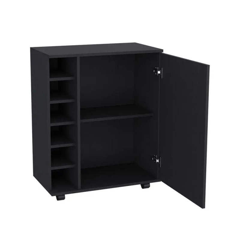 Cisco Black Bar Cart 6 Shelves With Wheels Modern Kitchen