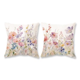TAJWE Floral Spring Pillow Covers 18x18 Set of 2 Summer Flowers Cushion Cases for Couch Sofa Home Decorations