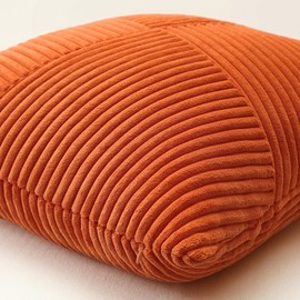 Sungeek Set of 4 Corduroy Cushion Covers, Windmill Stripes, Corduroy Cushion Cover, Sofa Cushion, Decorative Patchwork Design, Decorative Cushion Covers for Living Room (50 x 50 cm, Brown Rust)