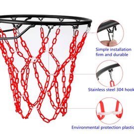 Yyiwhmy Basketball Net Replacement Heavy Duty,Resin Material, Anti-Rust Indoor Outdoor Standard 12-Ring Basketball Hoop（Red）