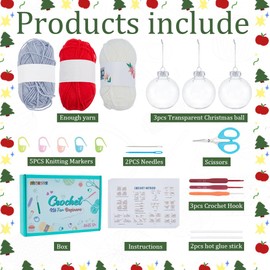 FREEBLOSS Set of 3 Christmas Baubles Crochet Set Crochet Set for Beginners and Adults Knitting Sets for Learning with Video Tutorial All Materials Included