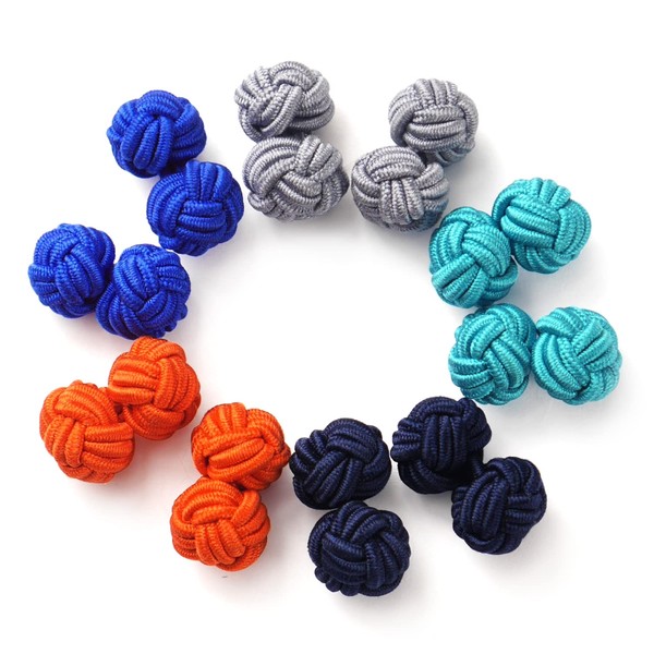 HONEY BEAR 5 Pairs Mens/Women Silk Fabric Knot Twisted Cufflinks