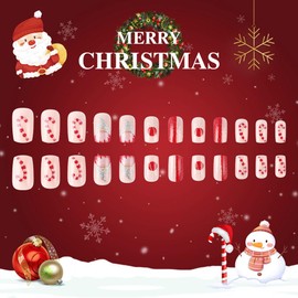 24 PCS Christmas Press on Nails Pink Short Square - ZWENJIE Winter Red Glitter Fake Nails Full Cover Artificial Acrylic False Nail Snowman Crutch Snowflake Snowball Designs Xmas Holiday Glue on Nails