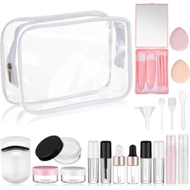Maxdot Juego de 20 Recipientes de Maquillaje de Viaje, Minibrochas de Maquillaje, Botellas Vacías con Espátulas para Los Dedos, Accesorios Cosméticos Rellenables A Prueba de Fugas para Artículos de To