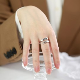 ANIEJUFI Stainless Steel Cross Statement Ring Faith Hope Love Christian Finger Open Rings for Women Girls Inspirational Jewelry Gifts, Metal, No Gemstone