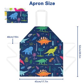 HOTUT 2 Pcs Kids Aprons, Cartoon Style Adjustable Child Chef Aprons, Dinosaur Print Children's Apron for Kids Toddler Painting Baking Artist (White+Blue)