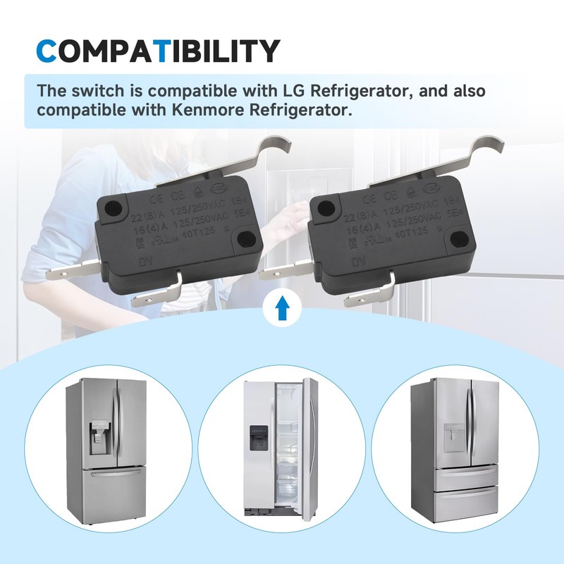 6600JB3001F Refrigerator Dispenser Micro Switch Compatible with LG, 2Pack