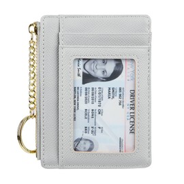 Cynure Women's Card Holder Coin Changes Purse Keyring with ID Window, Grey-id, Casual