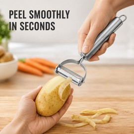 Multifunction Vegetable Peeler for Kitchen Prep – Stainless Steel Double-Head Tool for Peeling, Serrated Cuts & Julienne Strips