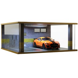 1/18 Scale Model Car Display Case - 1:18 Car Garage Display Case with Clear Acrylic Cover and LED Lighting for Die-Cast Cars, 2 Parkings D5