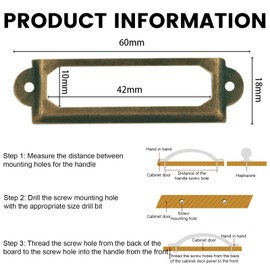 Pack of 50 Vintage Metal Label Holders, Pull Handles Label Holder, Metal Label Holder, Label Frame, Vintage Metal Bronze Label Holder, with Screw