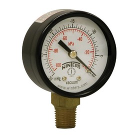 Winters PEM Series Steel Dual Scale Economical All Purpose Pressure Gauge with Brass Internals, 0-200 psi/kpa, 4" Dial Display, -3-2-3% Accuracy, 1/4" NPT Bottom Mount