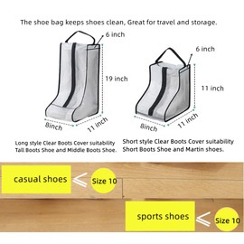 2 Set Boot Storage,Portable Short Boots and Tall Boots Storage or Protector Bag,Shoe Dust Bags,Shoe Sleeves for Travel,Clear Boots Cover,Shoes Packing Organizers for Adult Sneakers (Black Edge-Tall)