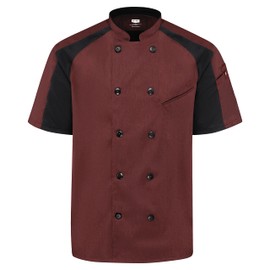 Red Kap Men's Airflow Raglan Chef Coat with Oilblok, Merlot Heather with Black Mesh, Small
