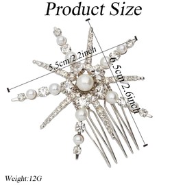 Silver Wedding Hair Comb with Pearls and Crystals Bridal Rhinestone Flower Headpiece Hair Clip Hair Accessory for Women