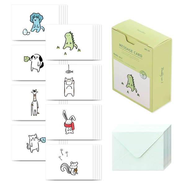 Monolike Message Cards, Mini Cards, Message Cards Buddy Version 2, Set of 40 Cards and 20 Envelopes, Mini Size, Design Stationery, Celebration Cards