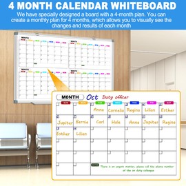 CALENBO Magnetic Calendar Whiteboard for Wall, 4 Month White Board Calendar Dry Erase Board 48" x 36", Wall Mounted Board Planner for Office, School, Home, Store