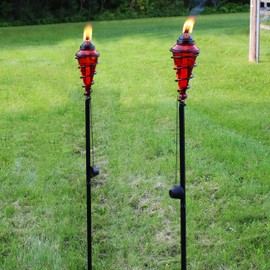 Sunnydaze Glass Patio Torch with Metal Swirl -25- to 66-Inch Adjustable Height -Set of 2 - Red
