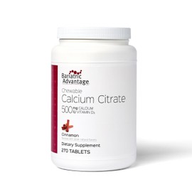 Bariatric Advantage Calcium Citrate Chewable 500 mg - for Bariatric Surgery Patients - High-Potency, Easy-Digest Tablets - Calcium Citrate - Bone Strength Supplements* - Cinnamon - 270 Count